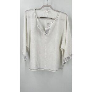 Simple Suzanne Betro Tunic Sz L Stitch Notch Neck Tunic White Stitch Trim Gauzy
